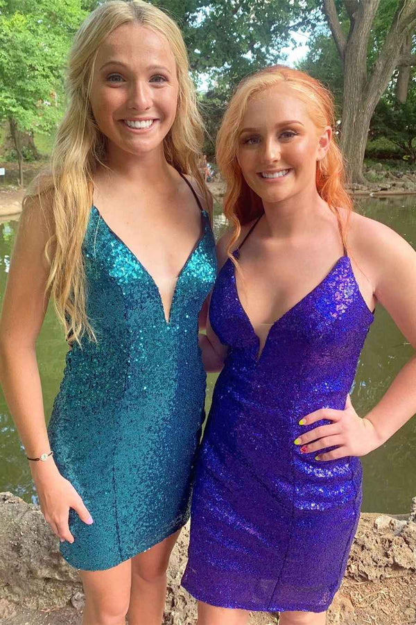 Koscy Bodycon Deep V-Neck Sequins Homecoming Dress