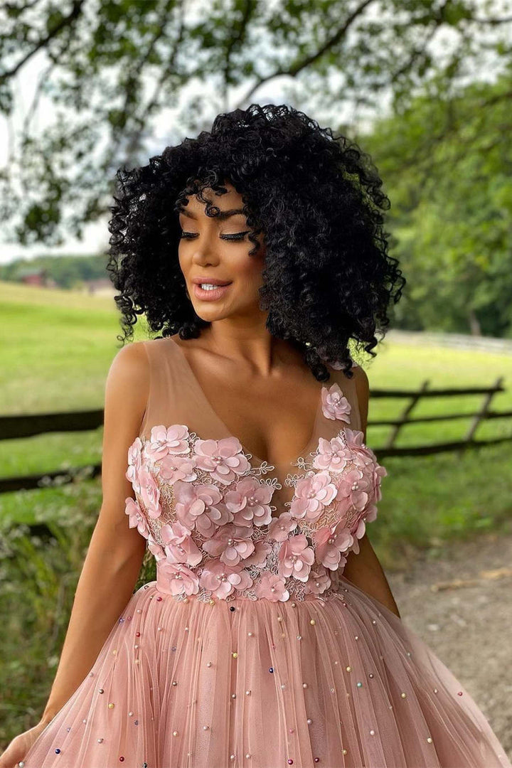 Koscy A-Line Beaded Tulle Homecoming Dress with Flowers