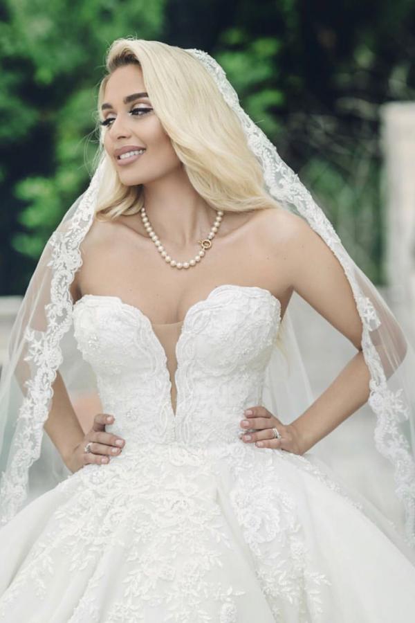 Bmbride Luxurious Long Ball Gown Sweetheart Tulle Lace Wedding Dresses