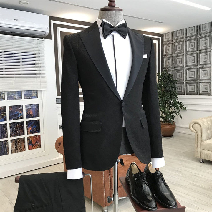 Koscy Classic Best-Fit Black Peaked Lapel Wedding Blazer for Groom