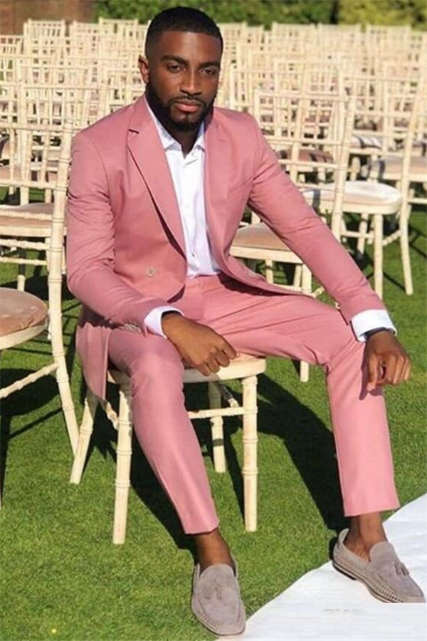 Koscy Elegant Pink Two-Piece Wedding Suit with Notched Lapel for Groom