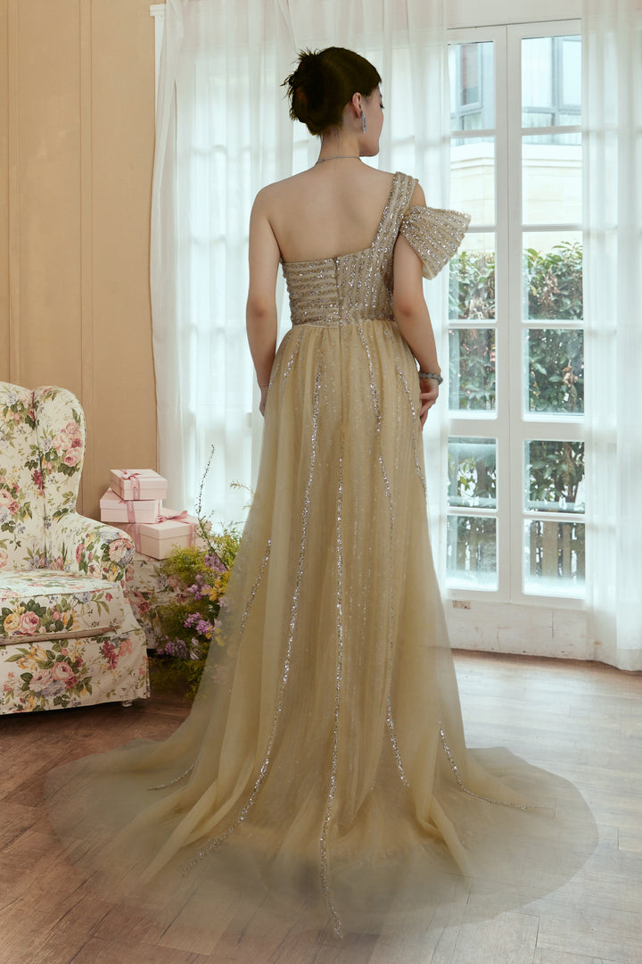 One Shoulder Sequins Prom Dress With Trail Slit