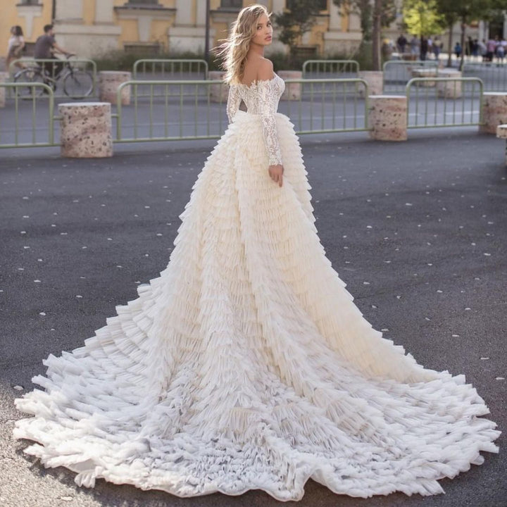 Bmbride Off the Shoulder Long Sleeves Mermaid Wedding Dress With Train