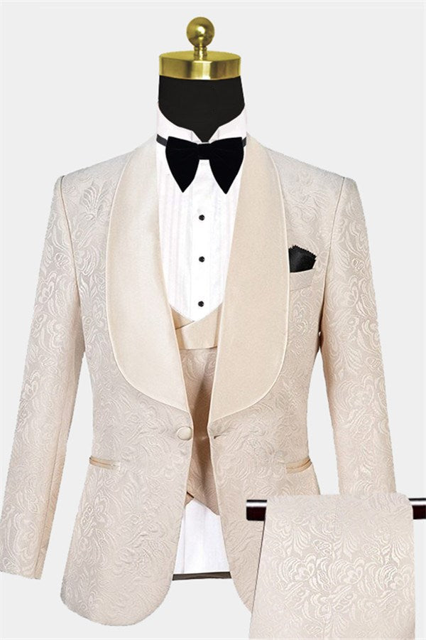 Koscy White Shawl Lapel Wedding Tuxedo - Three-Piece Set, Online