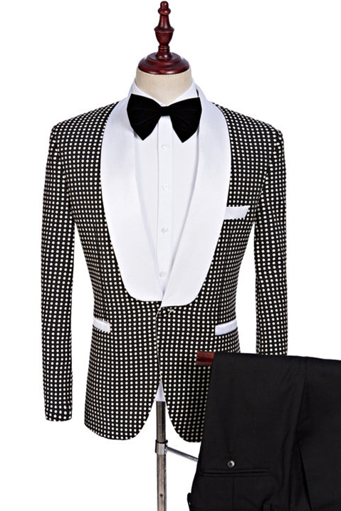 Koscy Fashion Black and White Shawl Lapel Prom Suit, Female Tuxedo