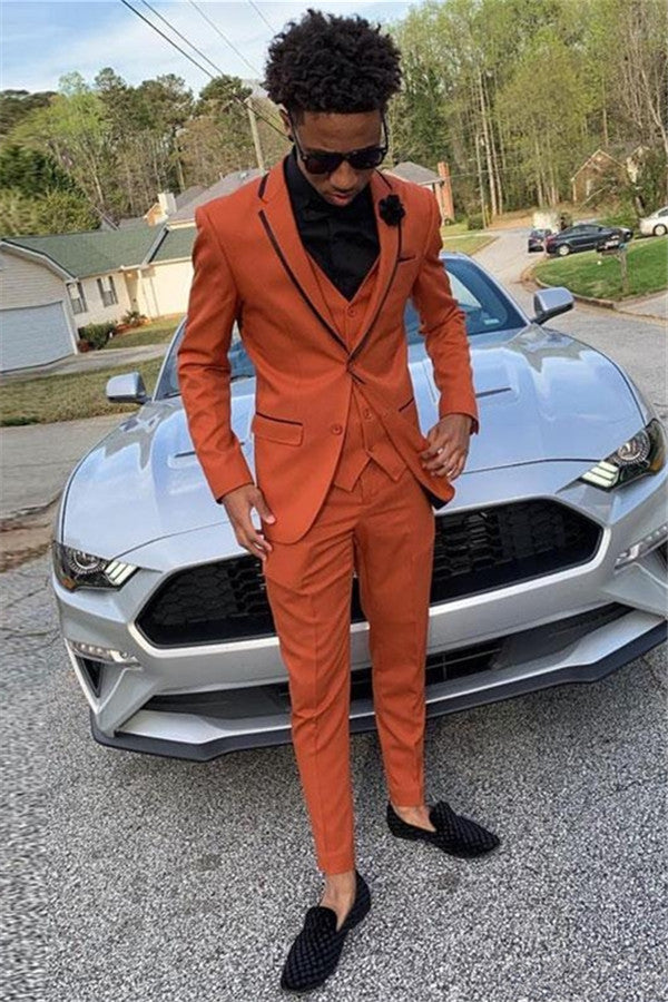 Koscy Casual Orange Bespoke Dinner Prom Suit for Men, Three Pieces