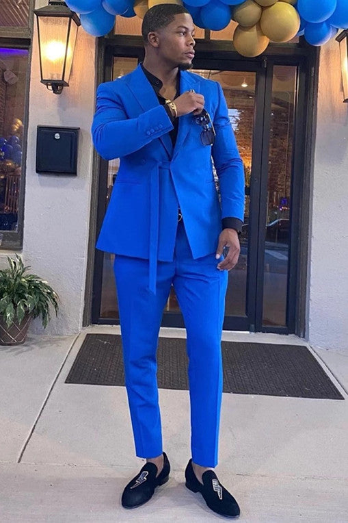 Koscy Shining Royal Blue Wedding Suit with Peaked Lapel for Men 2024
