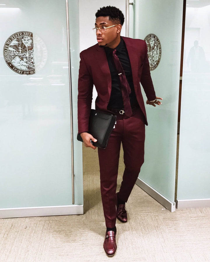 Koscy Burgundy Dinner One-Button Prom Suit for Groom - Elegant Style