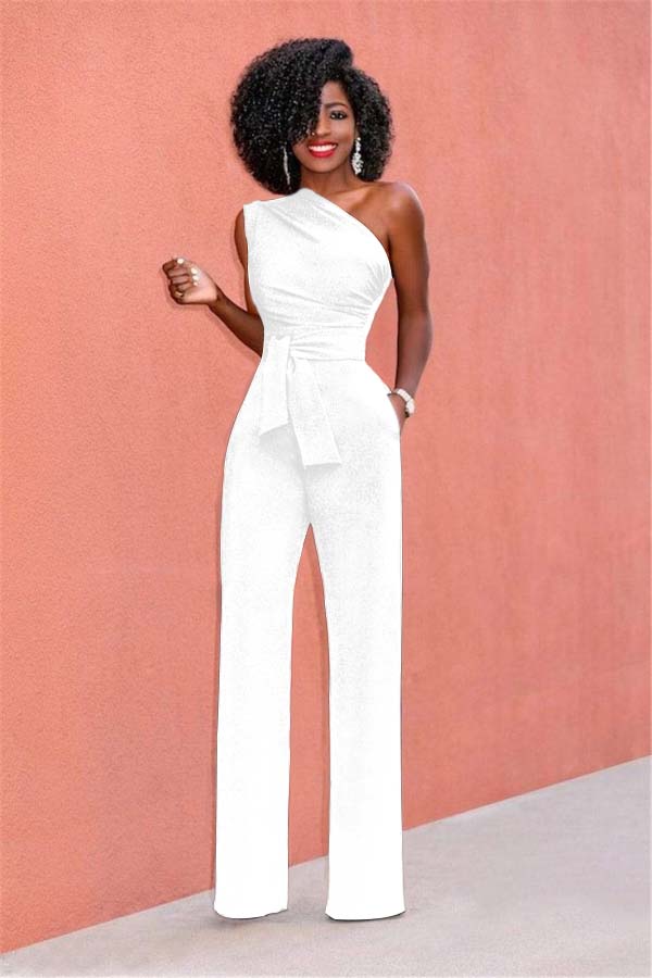 Koscy Concise Black One-Shoulder Daily Women's Jump Suit