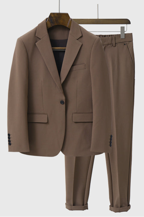 Koscy Popular Yahir Brown One-Button Prom Suit with Peaked Lapel