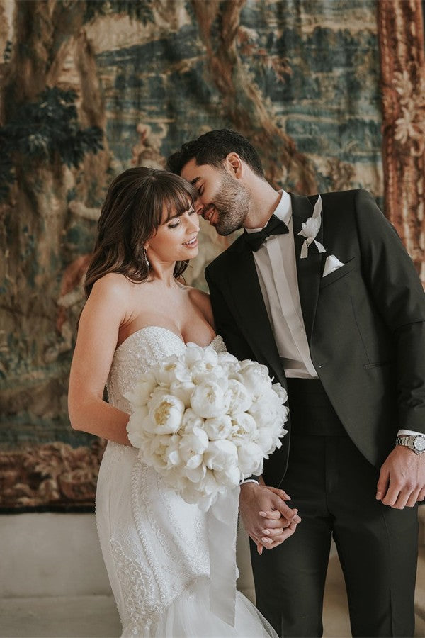 Bmbride Vintage Mermaid Sweetheart Tulle Wedding Dresses with Lace