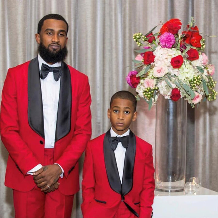 Koscy Red Shawl Lapel One-Button Two-Piece Wedding Suit