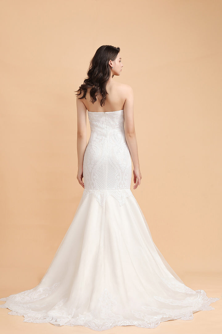 Bmbride Sparkling White Mermaid Wedding Dress with Sweetheart Neckline