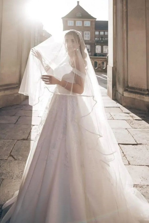 Bmbride Stunning Long A-line Off the Shoulder Tulle Lace Bridal Gowns