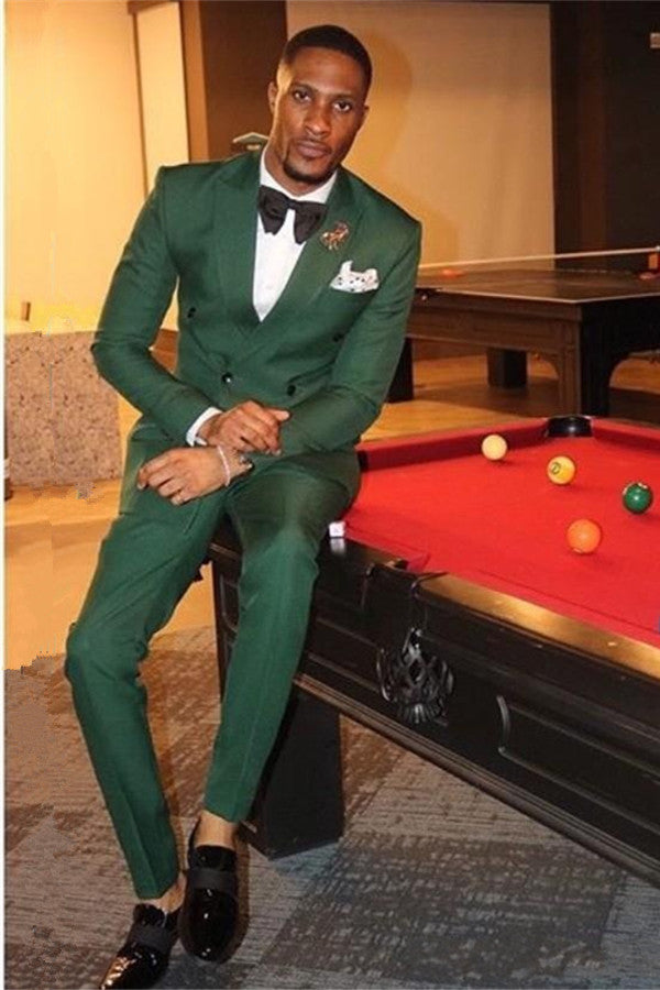 Koscy Stylish Dark Green Two-Piece Slim Fit Prom Suit with Peaked Lapel