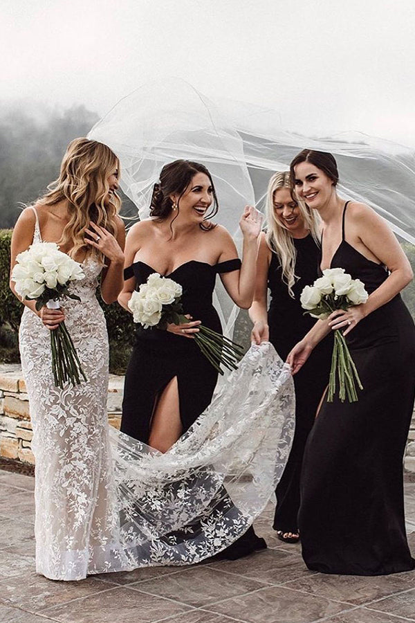 Bmbride Mermaid Spaghetti Straps Lace V-neck Jewel Wedding Dress