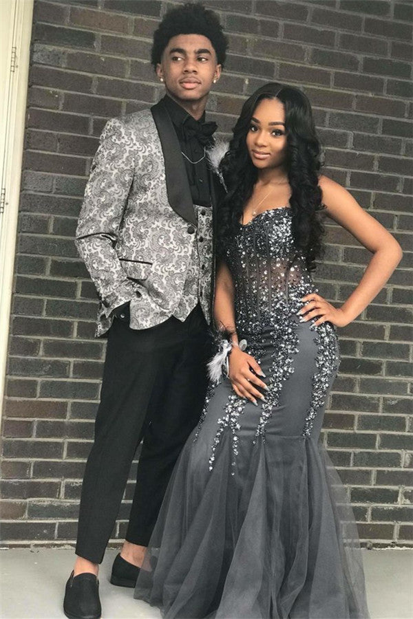 Koscy Silver Groom and Groommen Prom Suit - Bespoke, Jacquard 2 Pieces