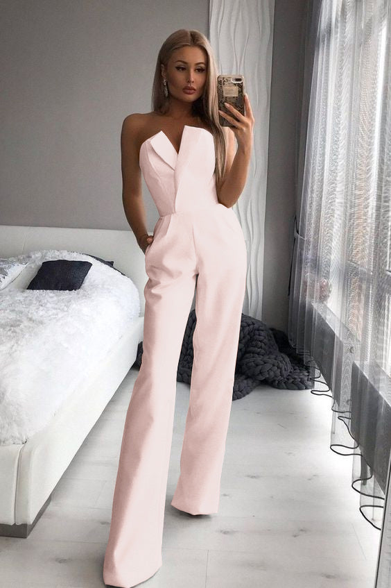 Koscy Gorgeous Strapless White Jump Suit