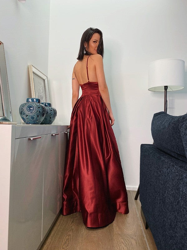 Prom Dress: Burgundy Spaghetti-Straps With Slit
