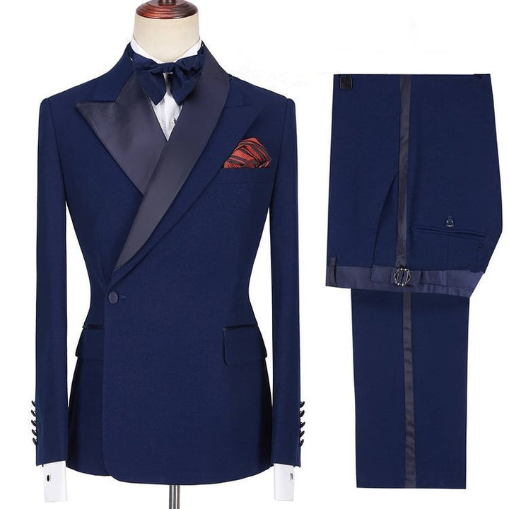 Koscy Fashionable Dark Navy Formal Dinner Suit with Peaked Lapel