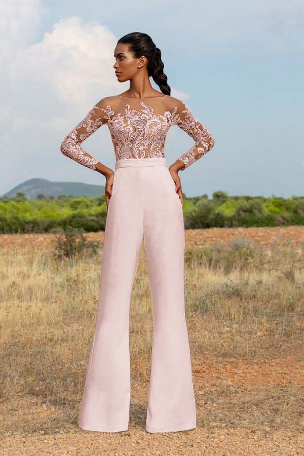 Koscy High-Grade White Embroidery Extraordinary Waist Slim Fit Party Jump Suit