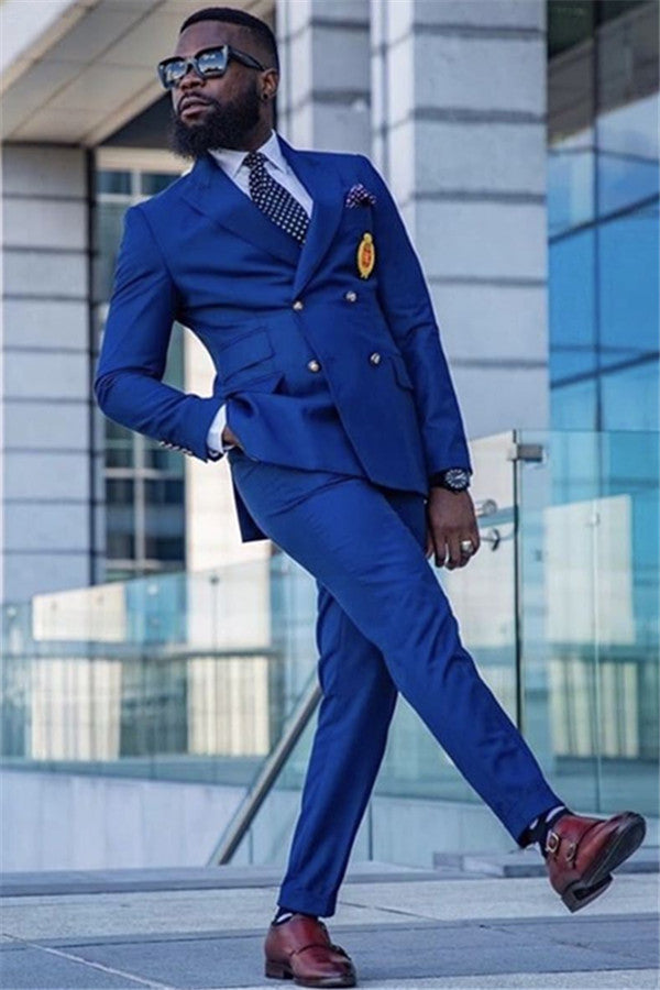 Koscy Royal Blue Newest Peaked Lapel Reception Suit for Groom with Double Breasted