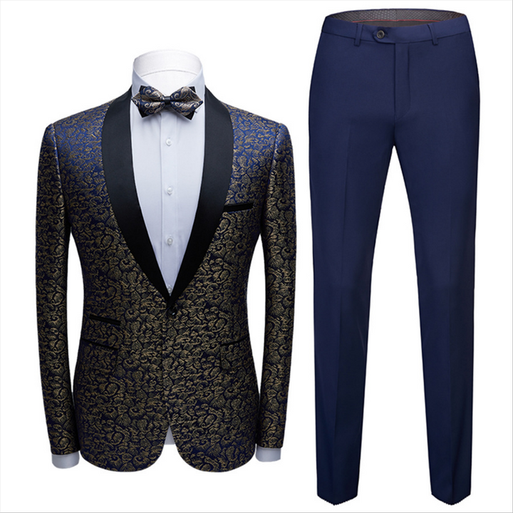 Koscy Chic Jacquard Tuxedo with Black Shawl Lapel for Weddings