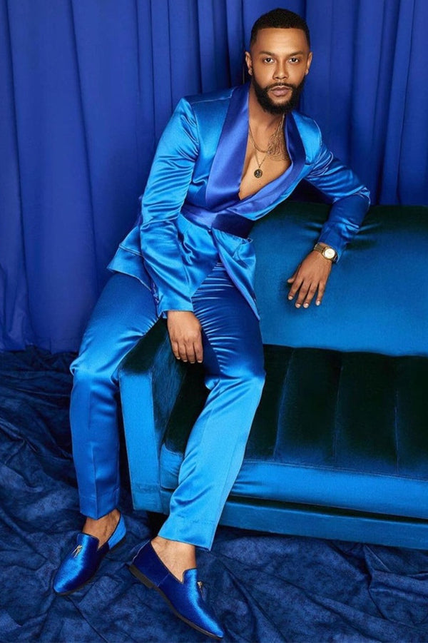 Koscy Popular Blue Groom and Groomsmen Suit with Shawl Lapel