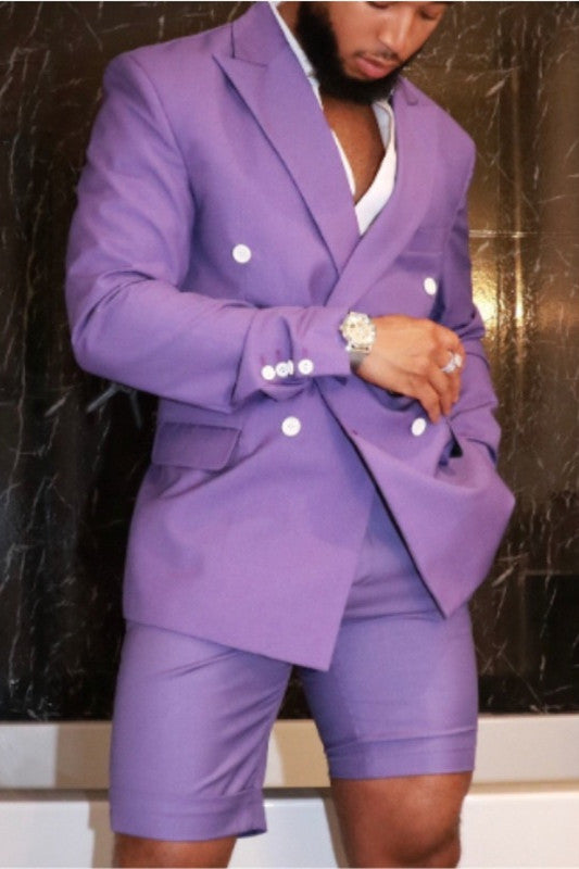 Koscy Stylish Purple Affordable Double-Breasted Peaked Lapel Wedding Suit