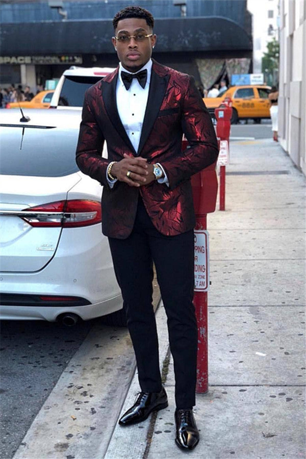 Koscy Shining Burgundy Peaked Lapel Dinner Suit for Formal Prom