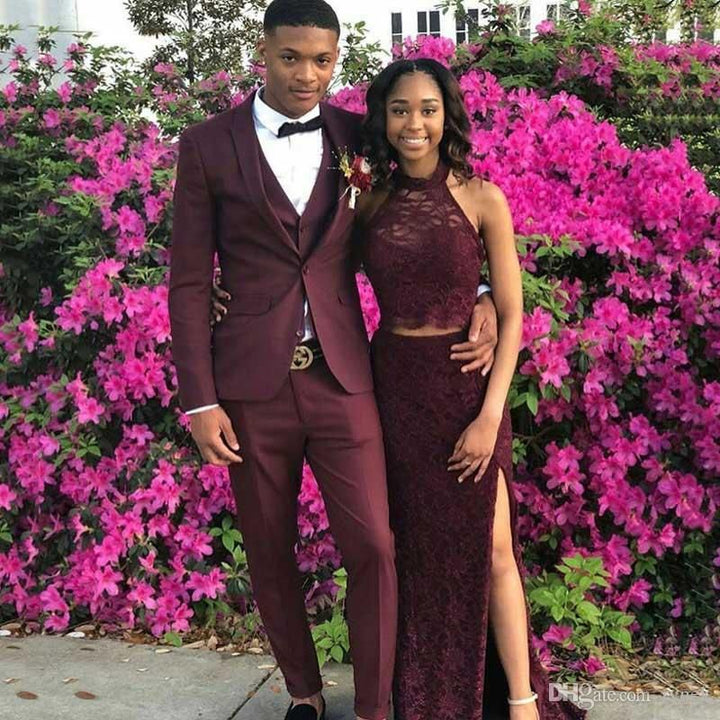 Koscy Shining Burgundy Groom and Groomsman Wedding Suits with Shawl Lapel