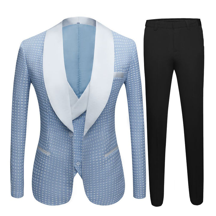 Koscy Sky Blue Dot Wedding Suit with Shawl Lapel for Men’s Parties