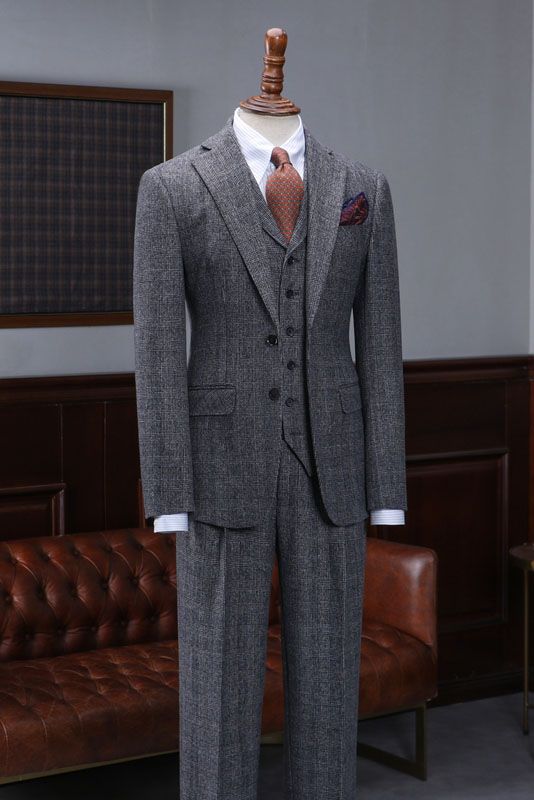 Alvin Trendy Dark Gray Plaid Three Pieces Men’s Business Suit