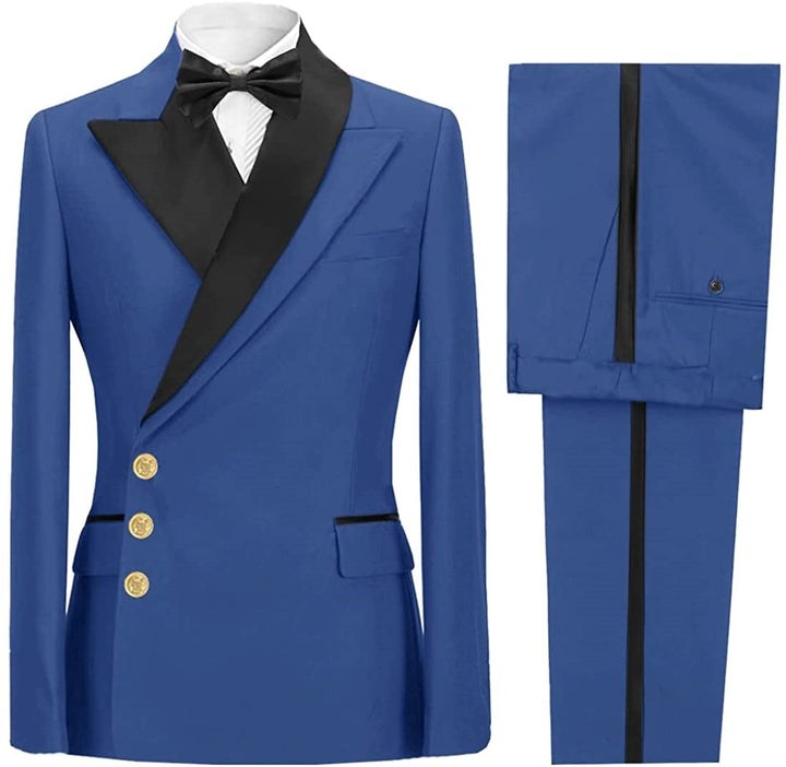 Amos Latest Navy Blue Peaked Lapel Prom Suit For Men