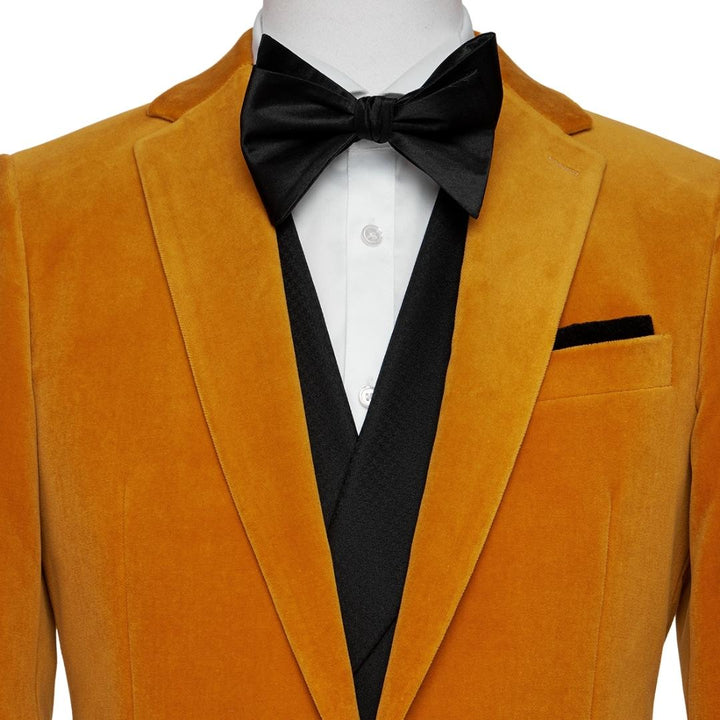 Ashbur Orange Notched Lapel Two-Piece Minimalist Velvet Prom Ensemble