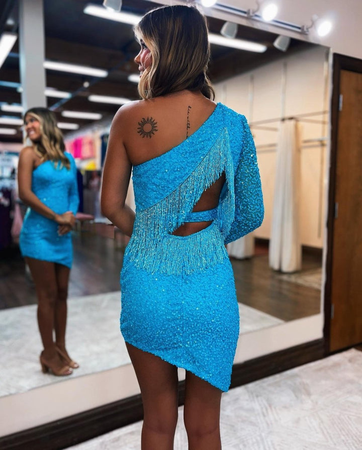 Koscy Bodycon One Shoulder Tassel Back Party Dress