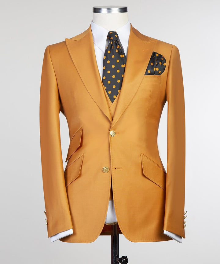 Brandon New Dark Yellow Peak Lapel Three-Piece Fashionable Men’s Suits