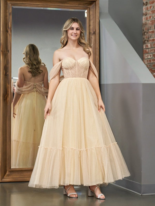 Koscy A-Line Champagne Tulle Sweetheart Tea-Length Prom Dress