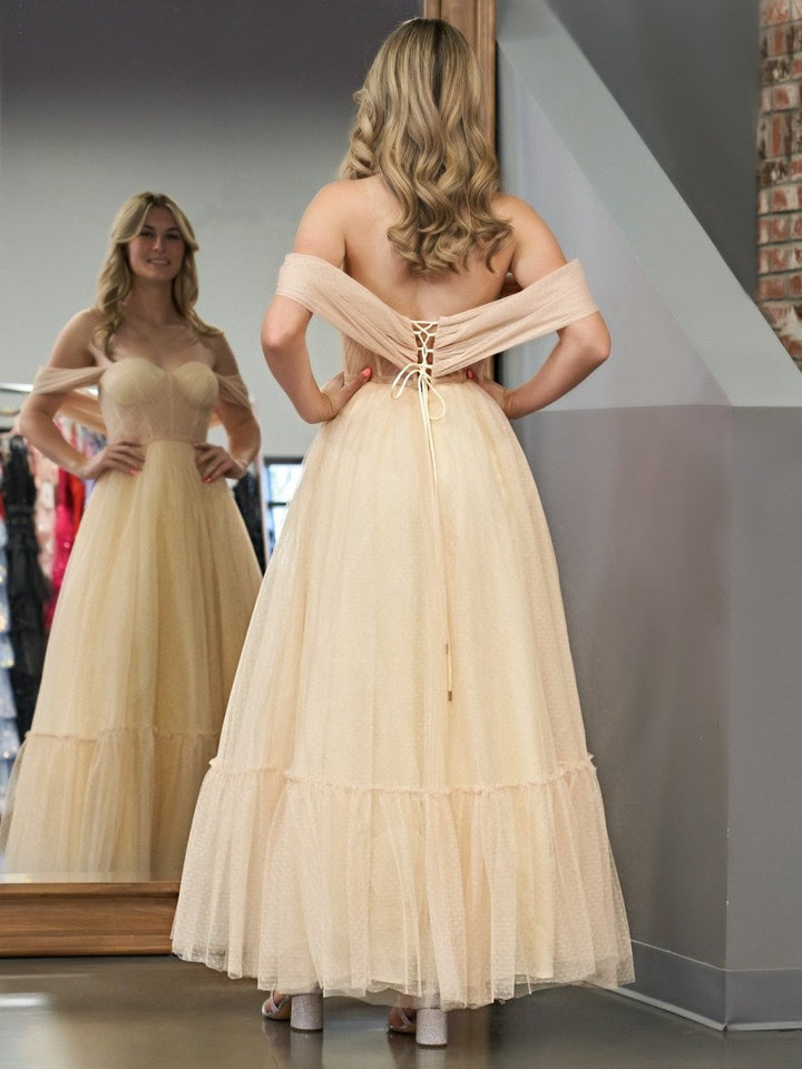 Koscy A-Line Champagne Tulle Sweetheart Tea-Length Prom Dress