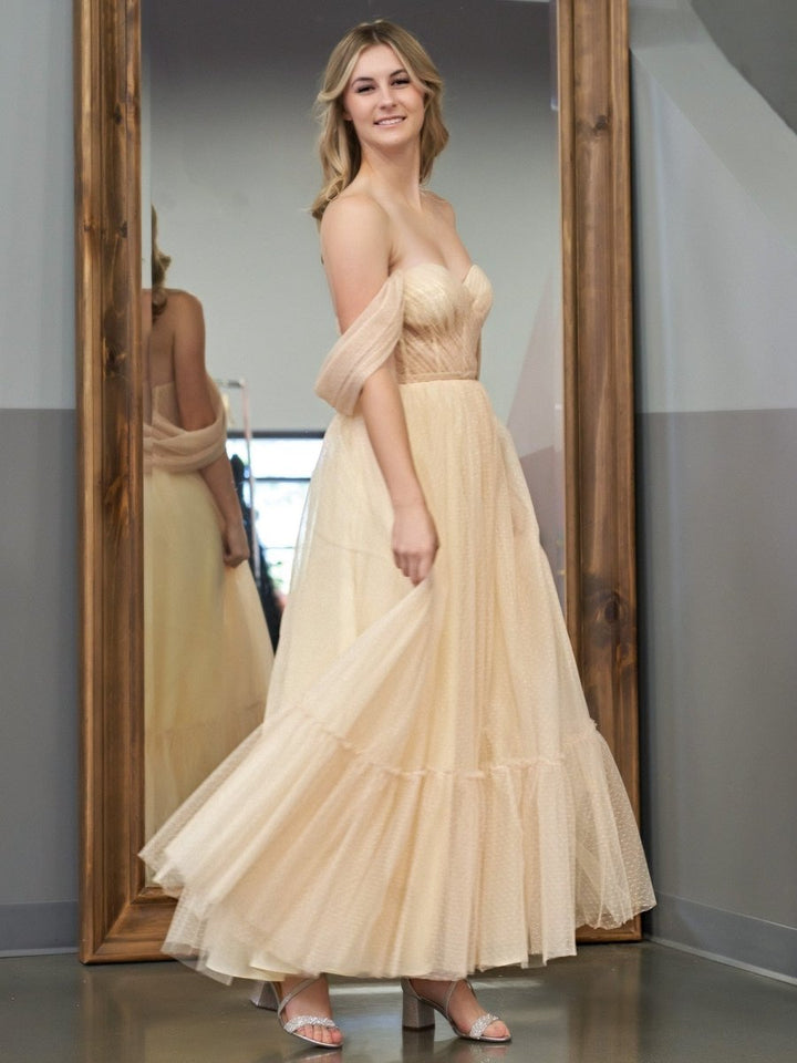 Koscy A-Line Champagne Tulle Sweetheart Tea-Length Prom Dress
