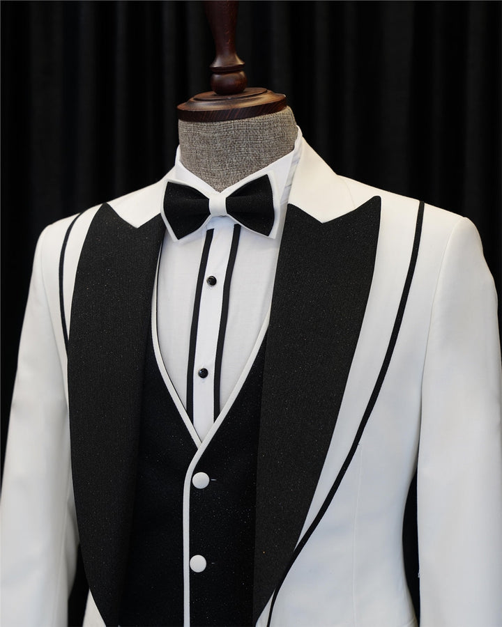Classic White Shawl Collar Three-Piece Bespoke Groom's Wedding Suit