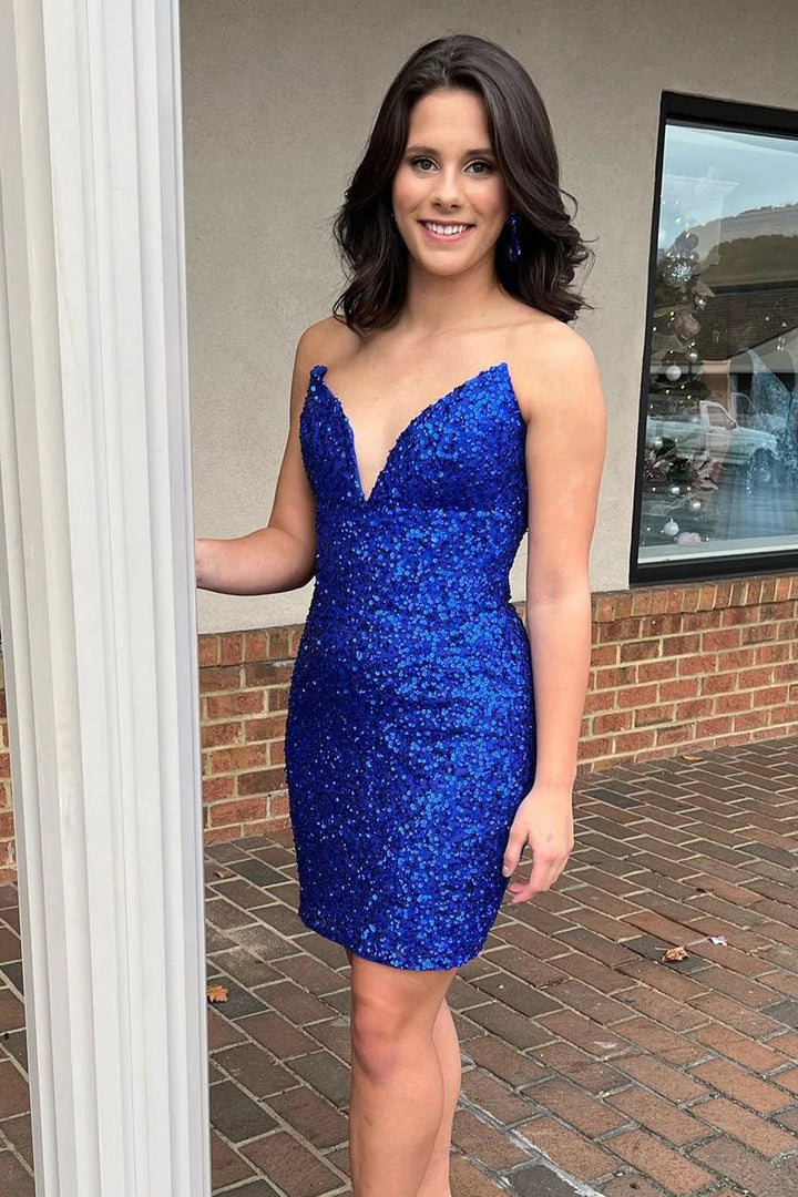 Koscy Sheath V Neck Sequins Homecoming Dress