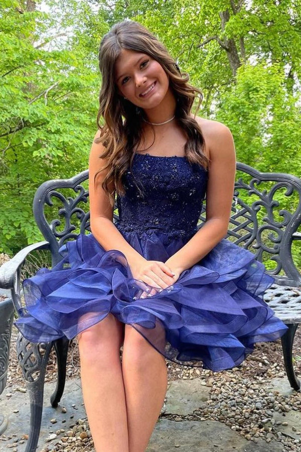 Koscy A-line Lace Appliques Organza Short Homecoming Dress