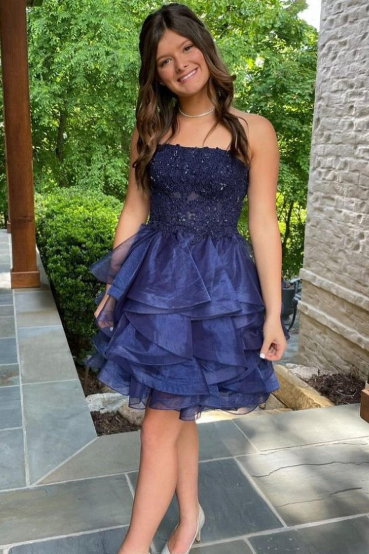 Koscy A-line Lace Appliques Organza Short Homecoming Dress