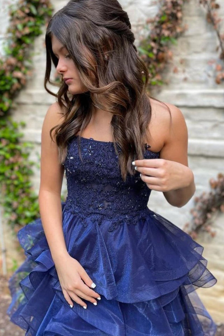 Koscy A-line Lace Appliques Organza Short Homecoming Dress