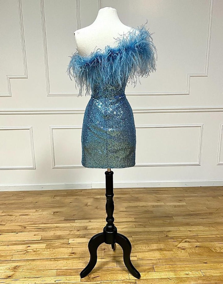 Koscy Sheath Sequin Homecoming Dress with Feather