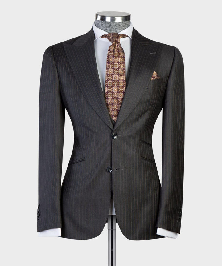 Elmer Black Striped Peaked Lapel Three-Piece Business Suit for Men