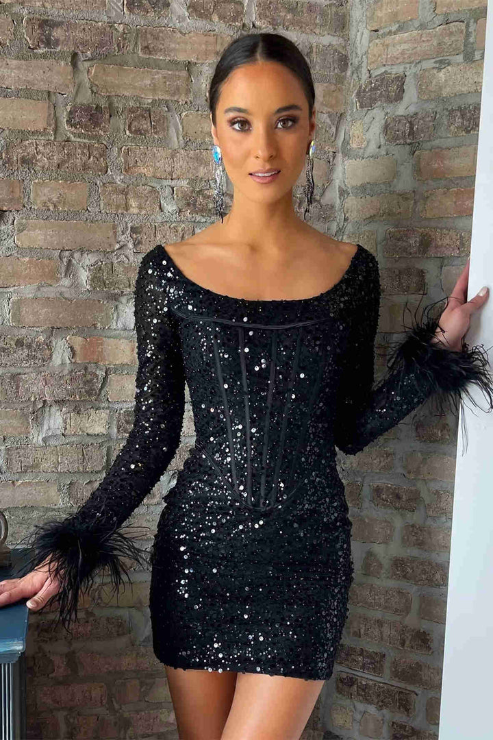 Koscy Sheath Sequins Homecoming Dress with Long Sleeves