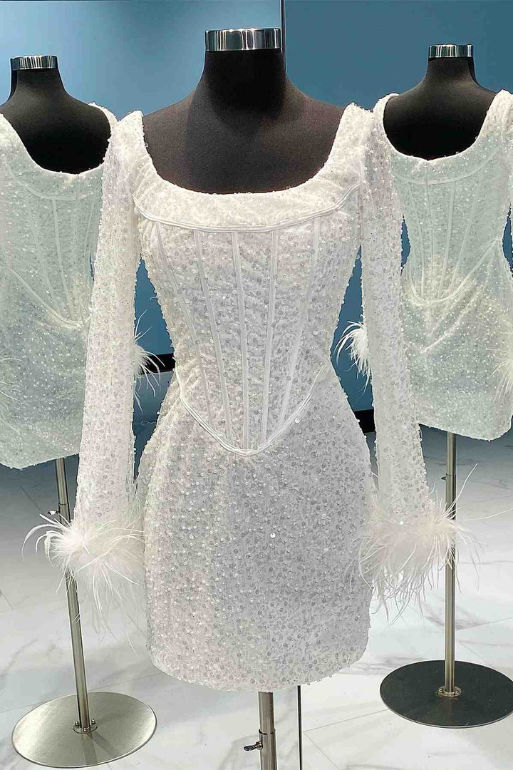 Koscy Sheath Sequins Homecoming Dress with Long Sleeves