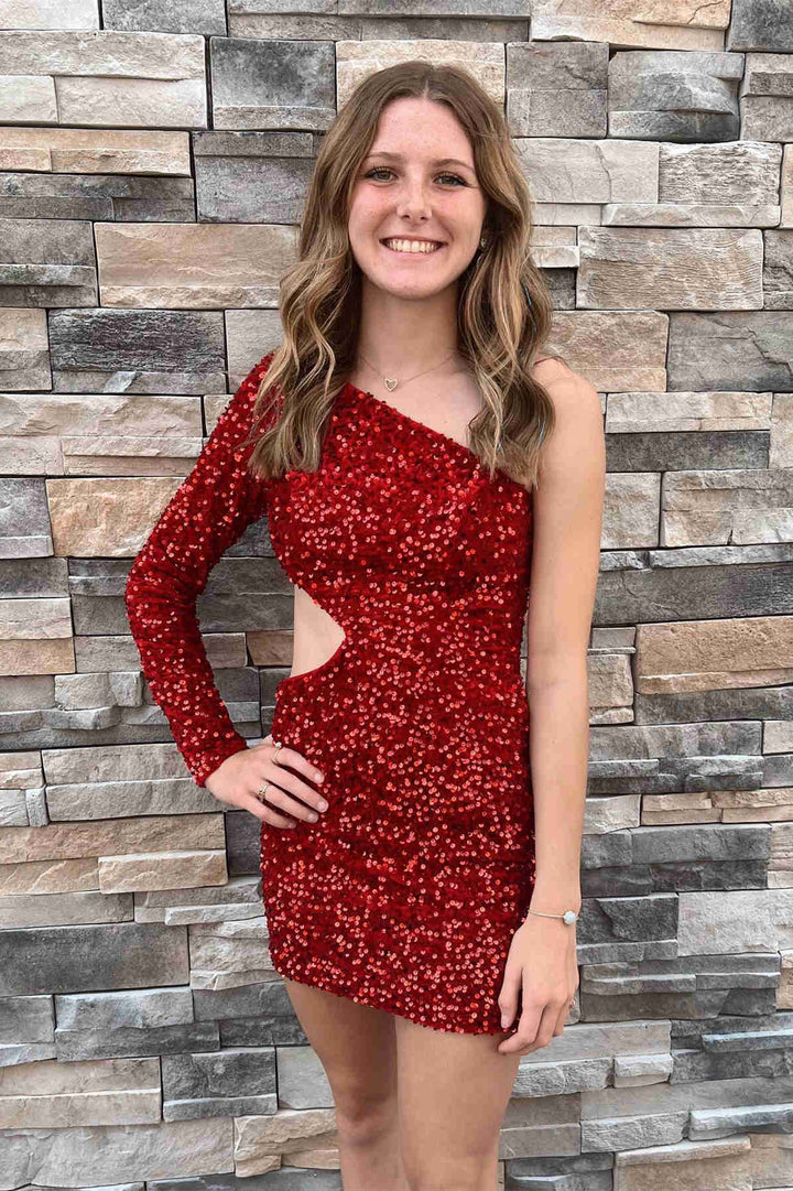 Koscy Sheath Sequin One Shoulder Homecoming Dress